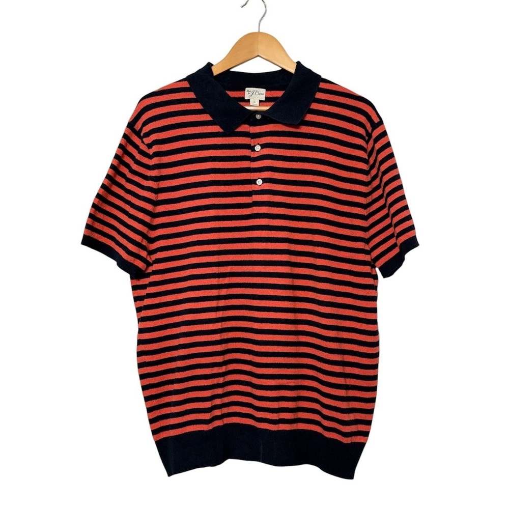 J. Crew Organic Cotton Blend Bouclé Short Sleeve Terry Cloth Polo Stripe Men's L